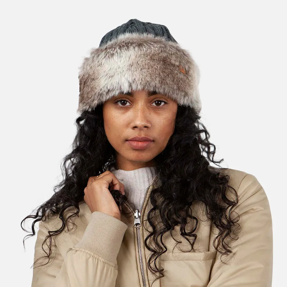 Barts Hats Faux Fur Cable Knit Beanie Hat - Charcoal-Tan