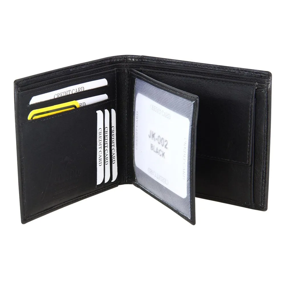Jacaru Kangaroo Leather Flap Wallet - Black