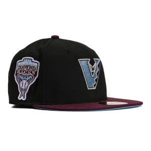 New Era 59Fifty Arizona Diamondbacks Inaugural Patch Upside Down Hat - Black. Maroon. Light Blue