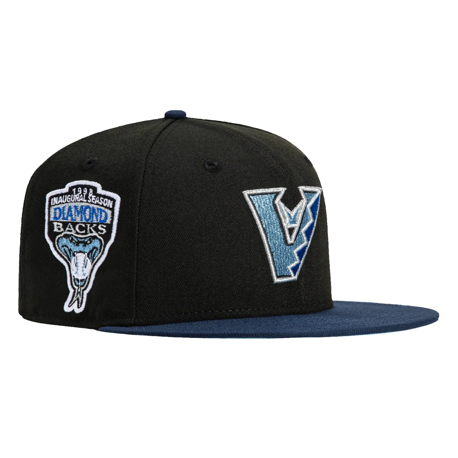 New Era 59Fifty Arizona Diamondbacks Inaugural Patch Upside Down Hat - Black. Navy. Light Blue