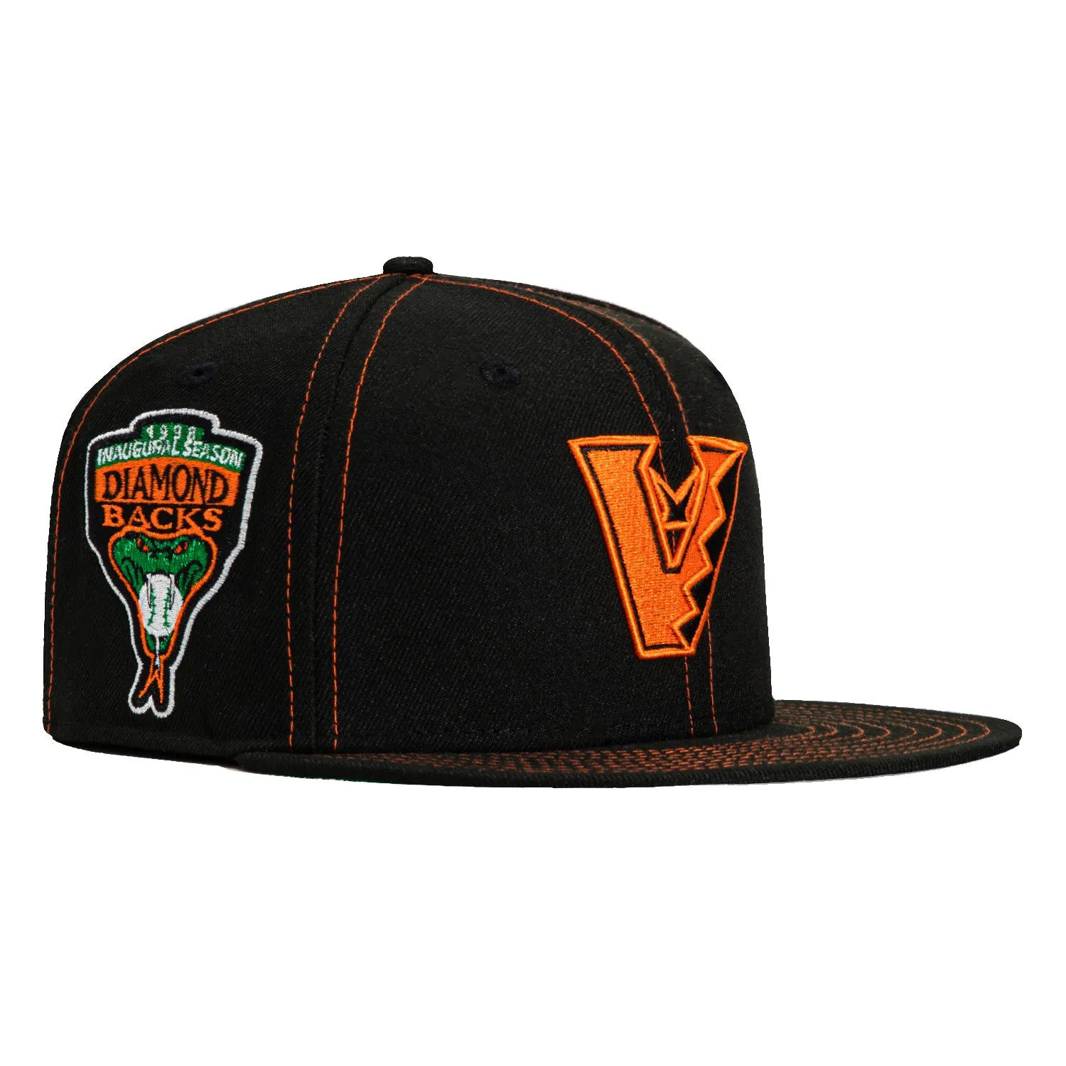 New Era 59Fifty Contrast Stitch Arizona Diamondbacks Inaugural Patch Upside Down Hat - Black. Light Orange