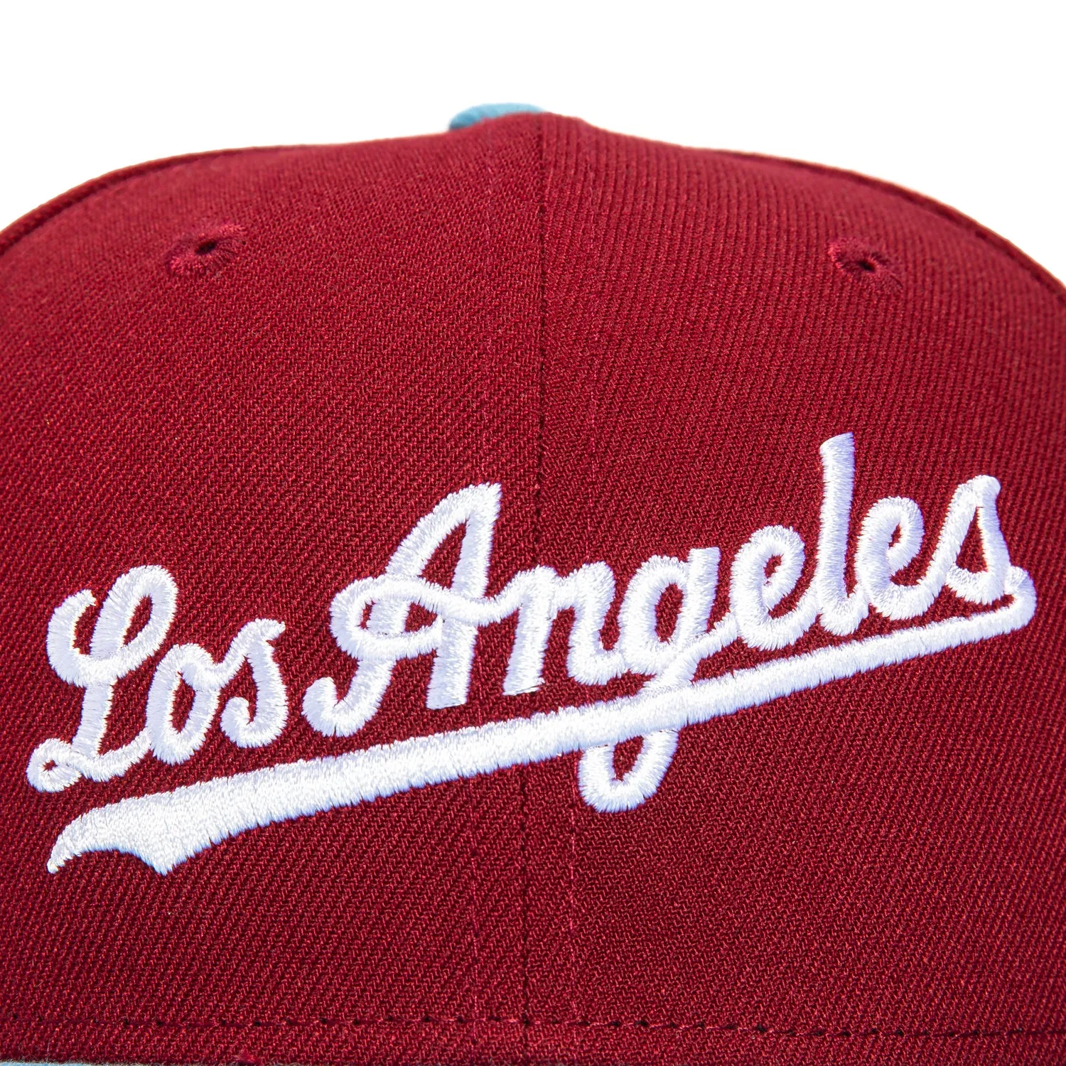 New Era 59Fifty Los Angeles Dodgers 50th Anniversary Stadium Patch Word Hat - Cardinal. Light Blue