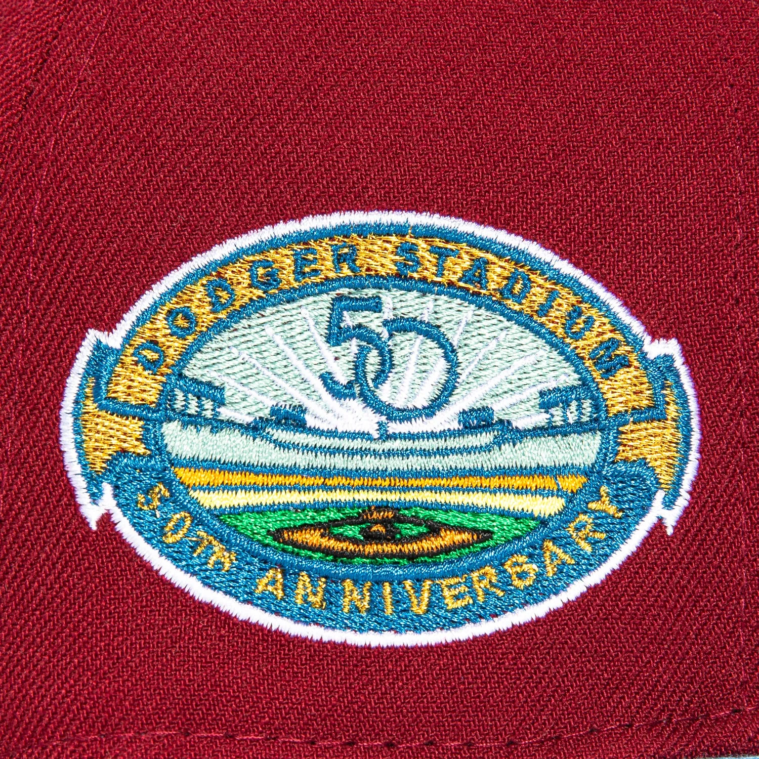 New Era 59Fifty Los Angeles Dodgers 50th Anniversary Stadium Patch Word Hat - Cardinal. Light Blue