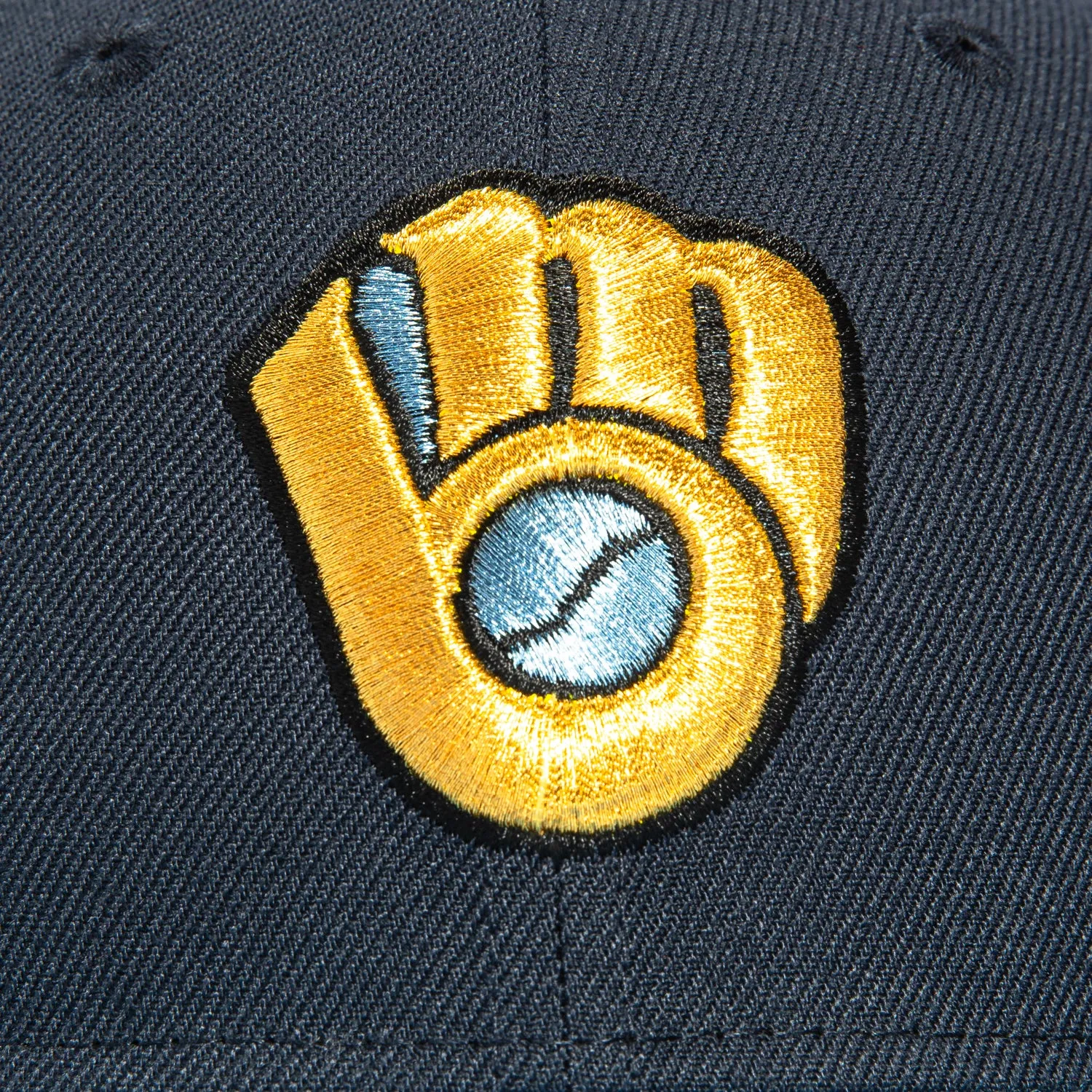 New Era 59Fifty Milwaukee Brewers County Stadium Patch Hat - Navy. Light Blue. Metallic Gold