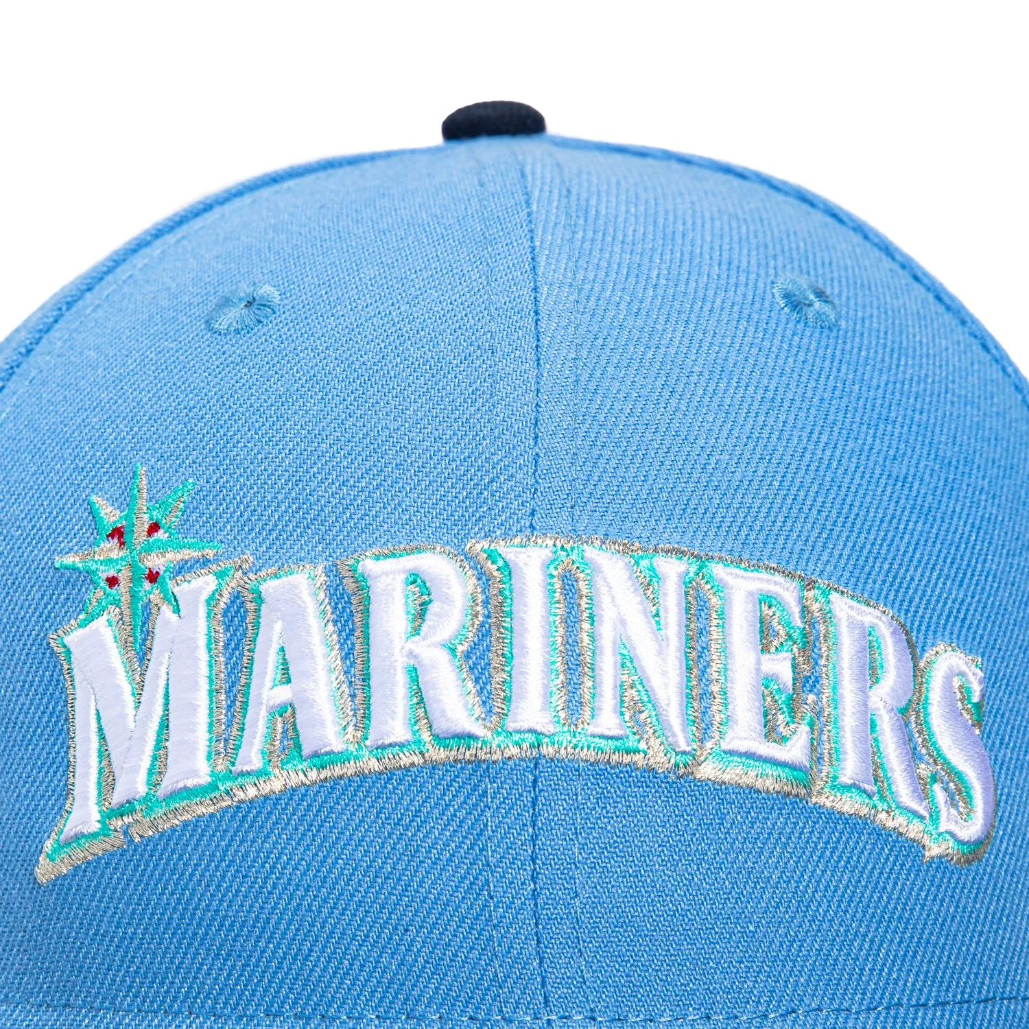 New Era 59Fifty Seattle Mariners 25th Anniversary Patch Word Hat - Light Blue. Navy