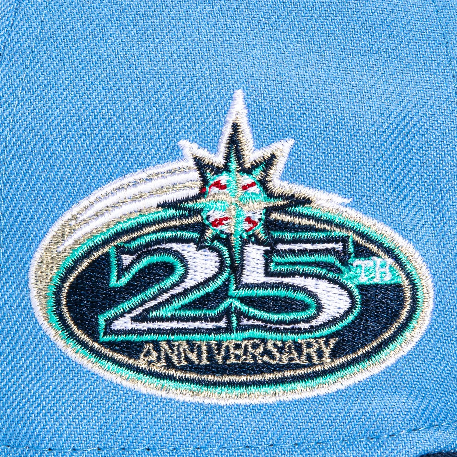 New Era 59Fifty Seattle Mariners 25th Anniversary Patch Word Hat - Light Blue. Navy